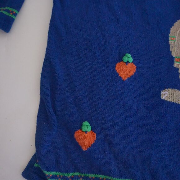 Vintage The Quacker Factory Blue Bunny Carrot Knit Easter Sweater Cottagecore 2X - Picture 7 of 11